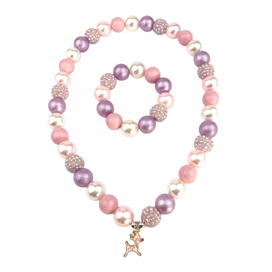 Bubblegum Bella Blush Reindeer Charm Necklace & Bracelet Set